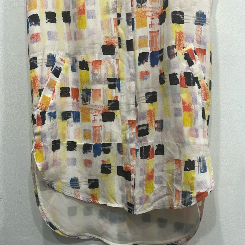 ANTHROPOLOGIE The Odells geometric 100% silk shift dress lined pockets medium - Picture 4 of 8